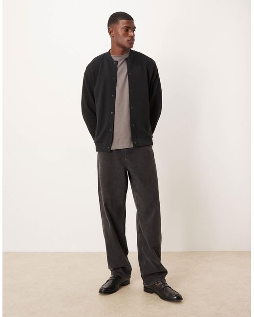 ASOS Black Oversized Ribbed Jersey Bomber Jacket for men