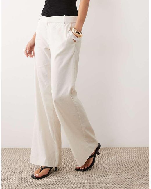 GOOD AMERICAN Natural Linen Mid Rise Relaxed Wide Leg Trouser