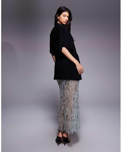 Vestido Largo Verde Con Diseño 2 En 1 De Camiseta De Manga Corta Y Falda De Encaje Con Lentejuelas De ASOS de color Blue