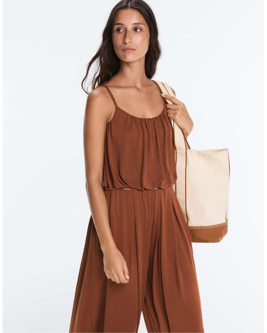 Oysho Brown Modal Blend Strappy Top