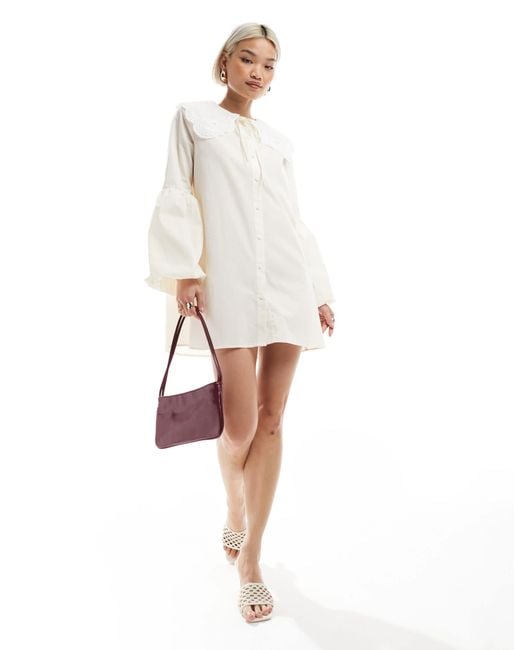 Miss Selfridge Women's White Balloon Sleeve Oversized Collar Smock