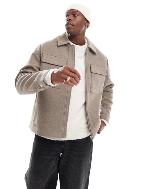 Veste courte en laine melangee avec poches moka Jack Jones pour homme en coloris Neutre Lyst