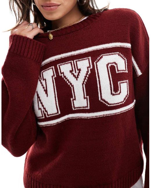 ASOS Red Crew Neck Nyc Slogan Jumper