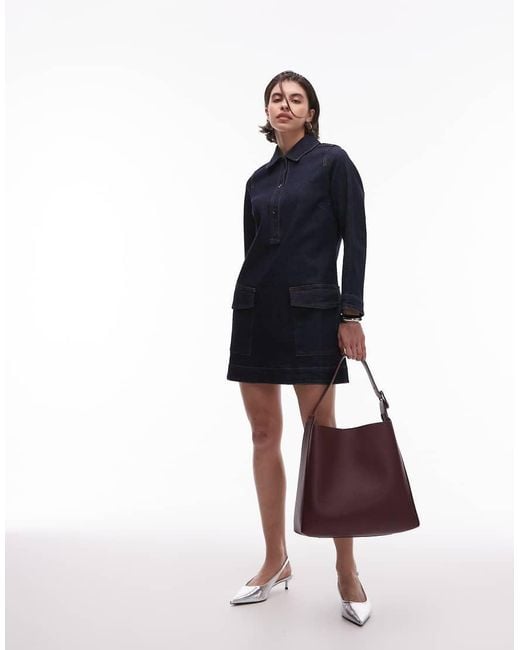 ARKET Blue Utility Denim Mini Dress With Patch Front Pockets