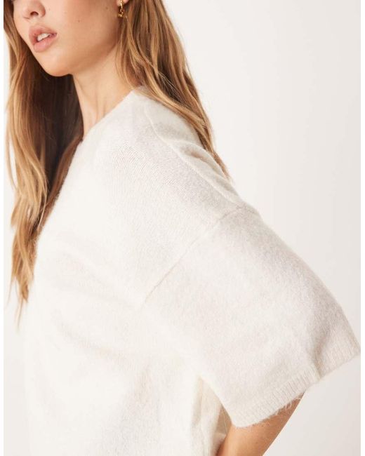 Gina Tricot White Relaxed Fit Knitted Wool Alpaca Short Sleeve Top
