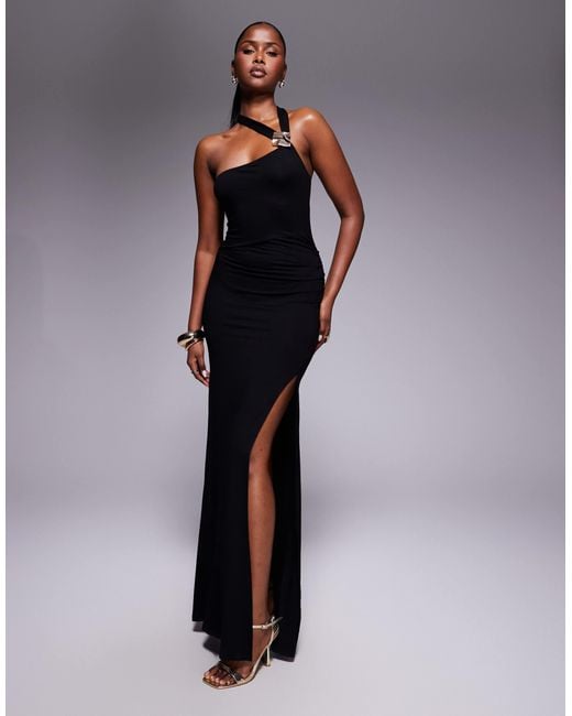 ASOS Blue Halter Neck Hardware Split Maxi Dress