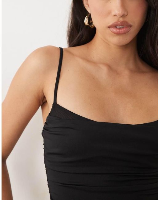 ASOS Black Polyamide Double Layer Cami Top With Mesh Contrast