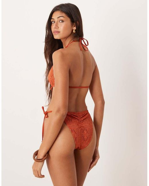 ASOS Orange Kyle Broderie Tie Side Ruched Bum Bikini Bottoms