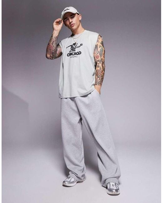 ASOS Gray Oversized Vest With Front Sports Graphic for men