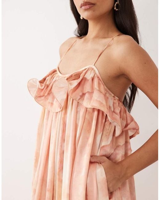 Vero Moda Pink Voluminous exaggerated Ruffle Cami Satin Midi Dress