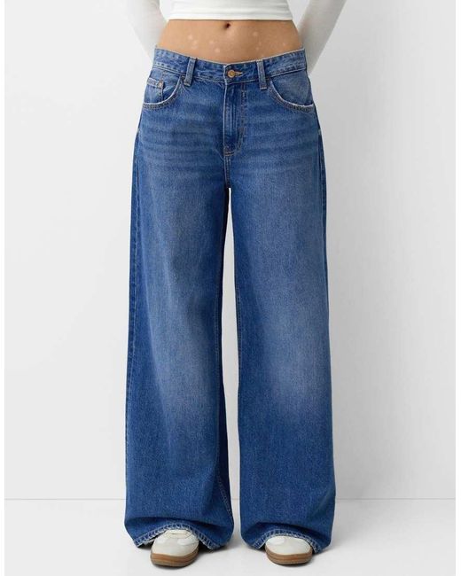 Bershka Blue Wide Leg Jeans