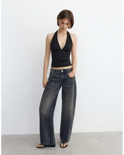 Pull&Bear Blue Halter Neck Top With Gathering
