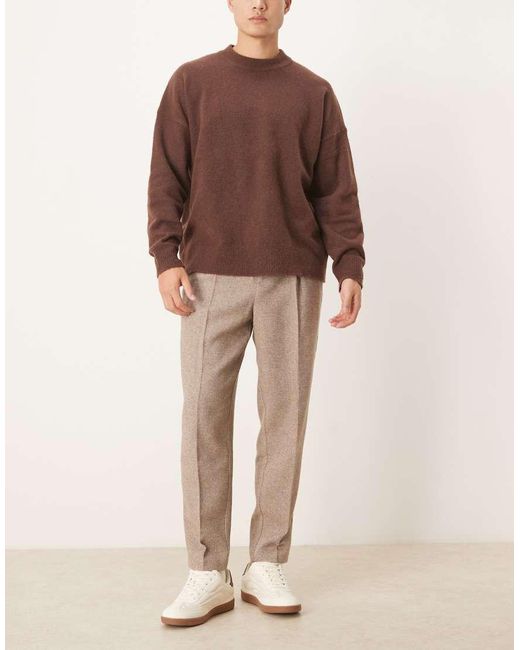 Pantalones De Vestir De Corte Tapered Holgado Con Patrón De Espiga De Mezcla Lana De -Neutro ASOS de hombre de color Natural