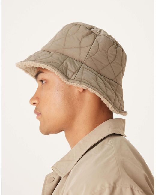 ASOS Natural Padded And Borg Reversible Bucket Hat for men