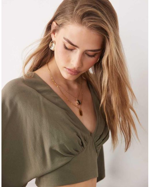 ASOS Brown Batwing Wrap Detail Top