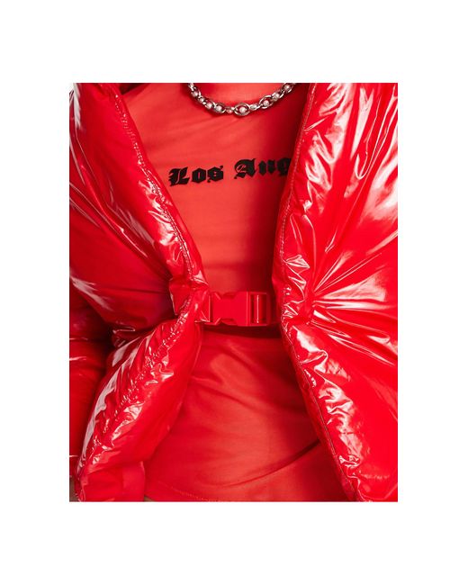 ASOS – kurze geschnittene hochglanz-oversize-pufferjacke in Red für Herren