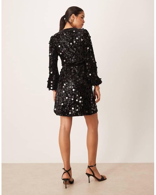 Lovedrobe Natural Velvet Trim Sequin Mini Wrap Dress