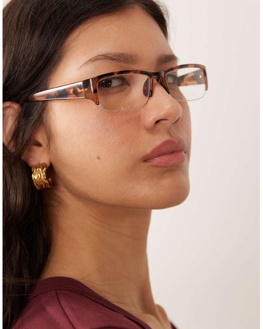 ASOS Brown Half Frame Square Glasses