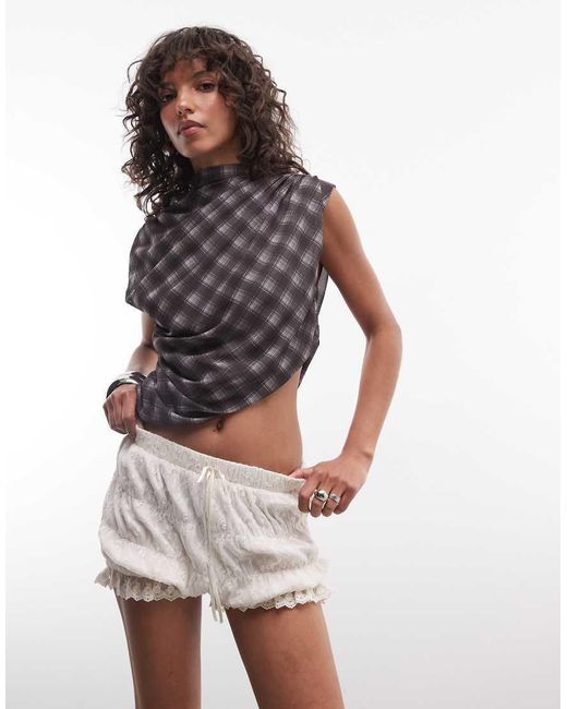 Reclaimed Vintage Gray Festival Bloomer Shorts With Lace Trim And Floral Detail
