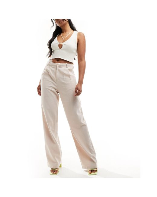 Missy Empire White Tailored Linen Look Wide Leg Trousers