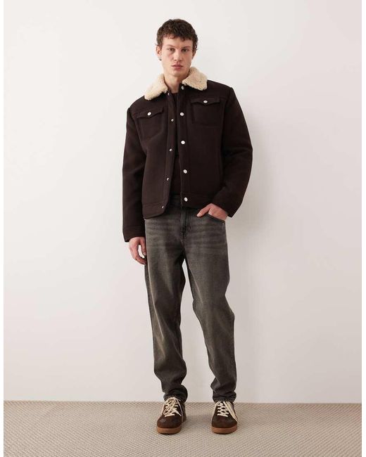 ASOS Blue Relaxed Wool-look Harrington Jacket With Borg Lining for men
