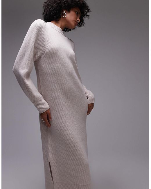 & Other Stories Gray Wool Midaxi Dress With Puff Sleeves
