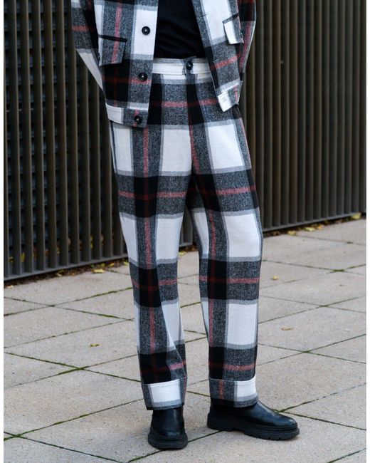 X isaac hudson - pantalon large d'ensemble en maille brossée à carreaux et revers retroussés Labelrail pour homme en coloris Black