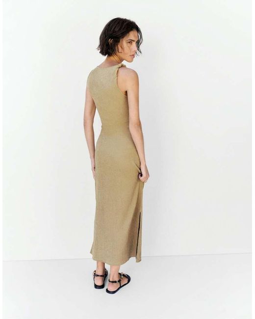 Pull&Bear White Gathered Knot Midi Dress