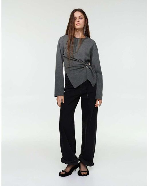 Pull&Bear Gray Long Sleeve T-shirt