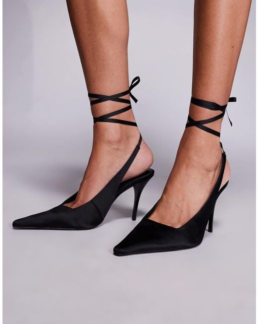 ASOS Black Pascha Tie Leg Snipped Toe Court Shoes