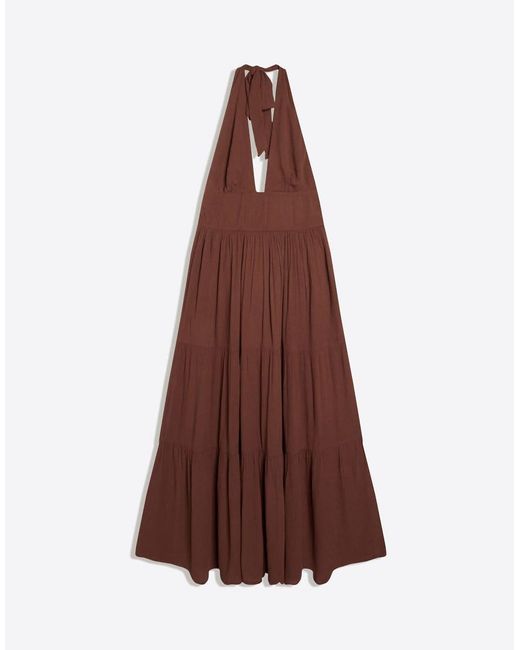 Bershka Brown Long Rustic Halter Dress