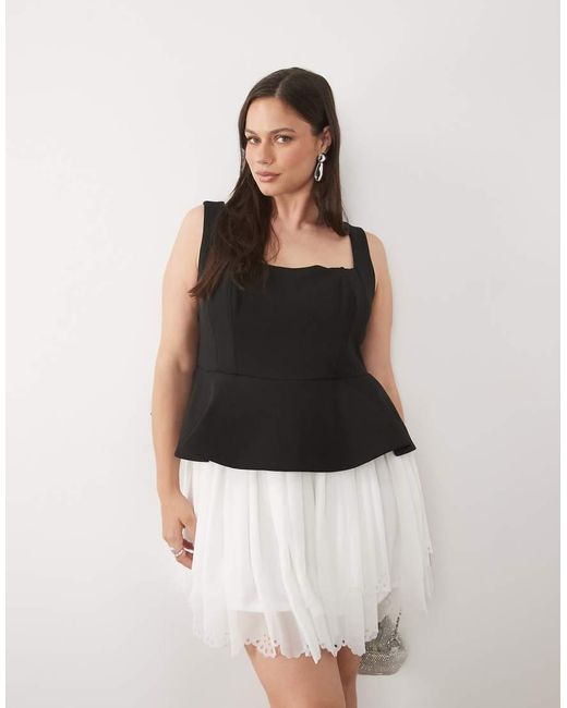 ASOS Black Curve Mono Mini Dress With Broderie Skirt Detail
