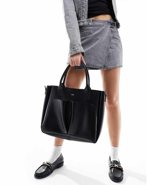 PASQ Black Double Pocket Tote Bag