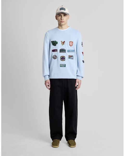 Lyle & Scott Blue Mid Knits Cotton Linen Embroidered Jumper for men