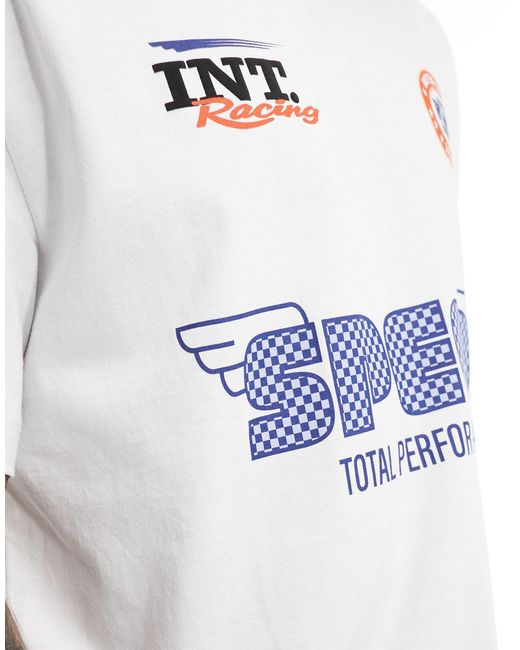 Bershka White Motorcross Printed T-shirt for men