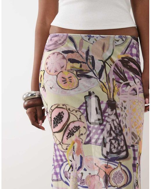 ASOS Multicolor Co-ord Printed Mesh Maxi Skirt