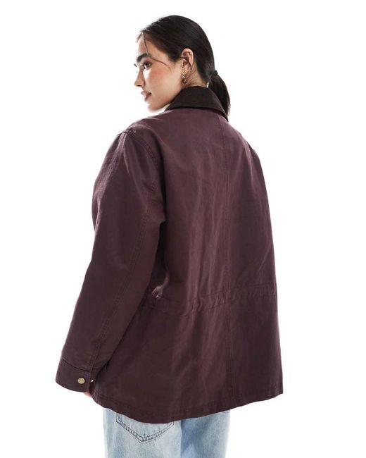 ASOS Purple Waxed Cinched Waist Jacket With Contrast Collar