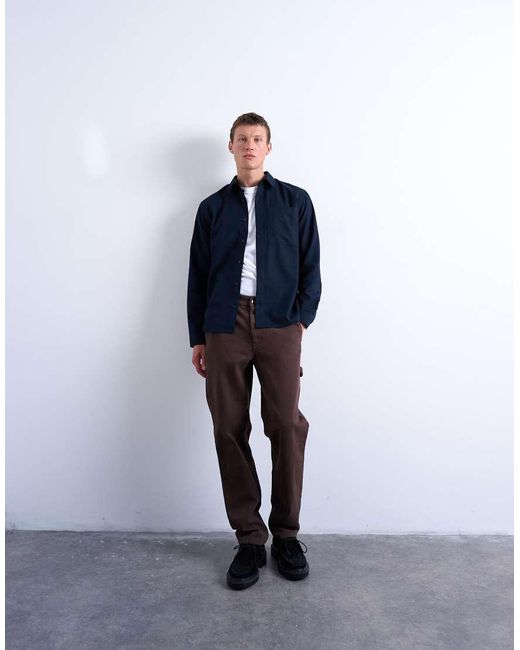 Topman Flanellen Regular-Fit Overhemd in het Blue voor heren