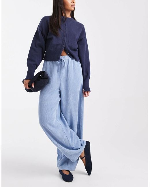 ASOS Blue Pull On Barrel Leg Cord Trousers
