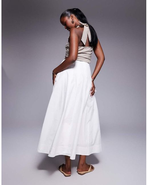 River Island Poplin Midi Rok Met A-Lijn in het Gray