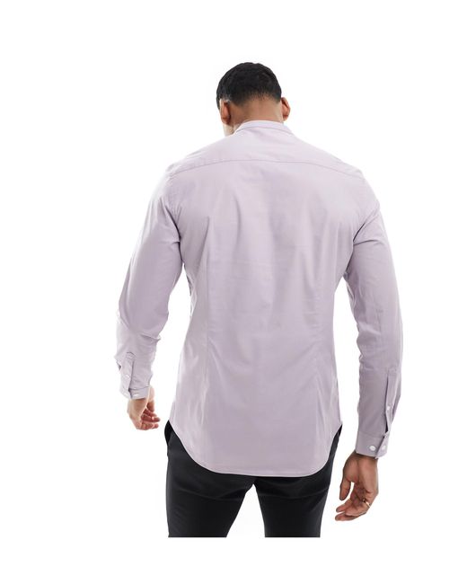 ASOS Purple Slim Fit Grandad Collar Shirt for men