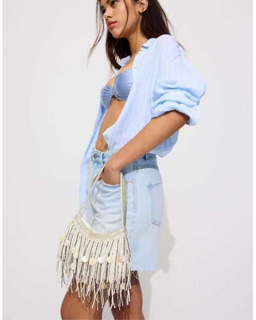 Stradivarius Metallic Beaded Shoulder Bag