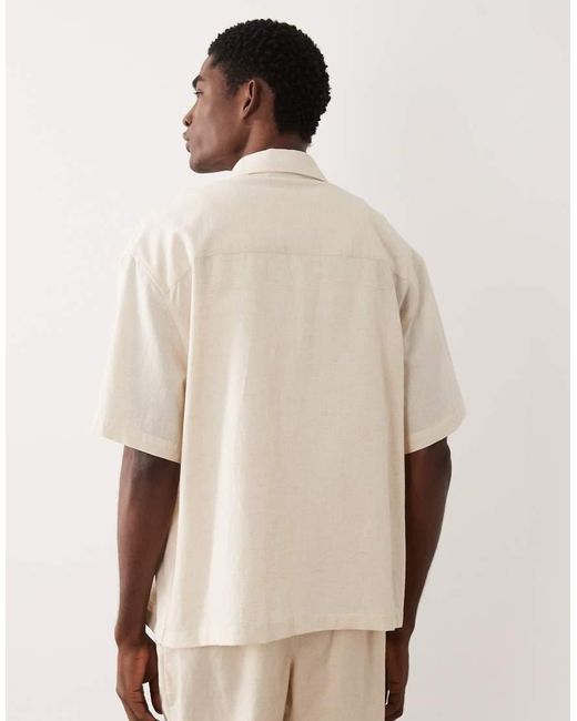 ASOS Natural Oversized Shirt With Linen And Rope Embroidery Detail for men