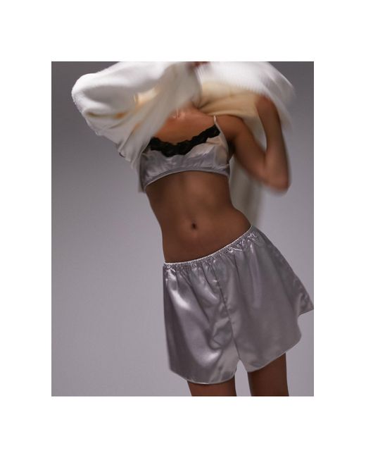 Topshop satin soft bra and shorts set in gray