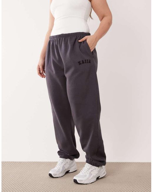 Kaiia Blue Plus Cotton Blend Embroidered Logo Cuffed Trackies