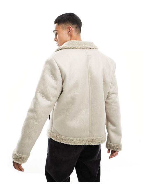 New Look White Faux Shearling Aviator Jacket for men