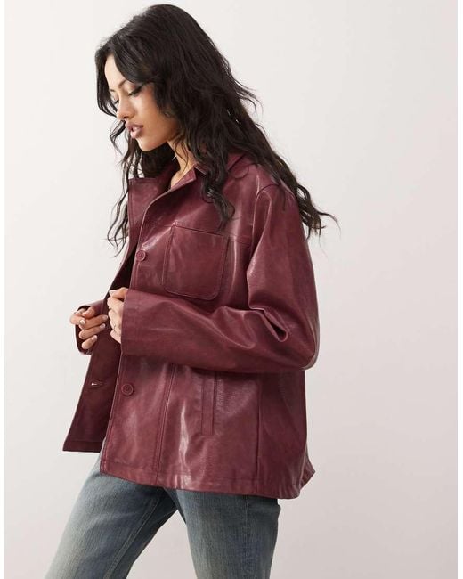 Reclaimed (vintage) Red 90s Distressed Faux Leather Blazer Coat