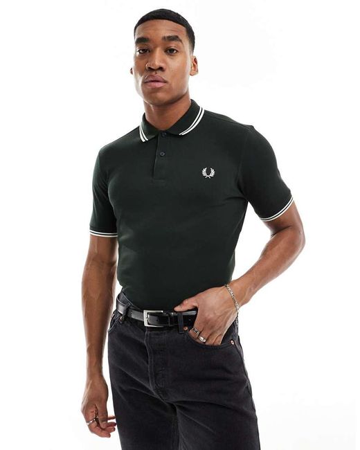 Fred Perry Black Twin Tipped Logo Polo for men