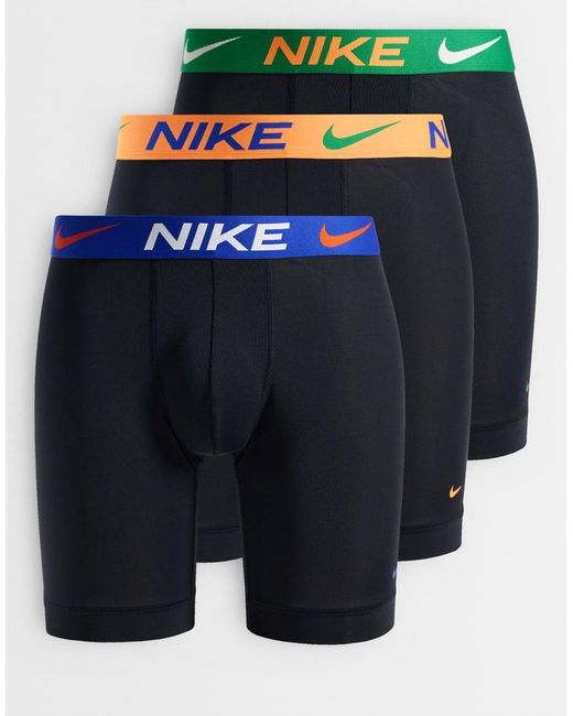 Nike Essential Micro 3 Pack Long Boxer Briefs With Blue/orange/green Waistbands for men