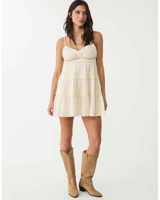 Stradivarius Natural Strappy Tiered Dress With Ruffles